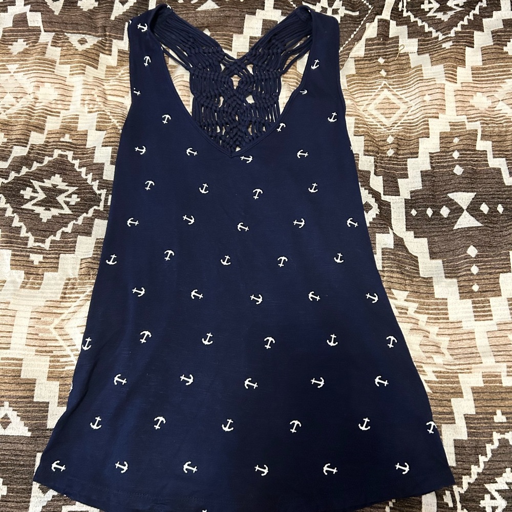 Navy Anchor Print Tank Top